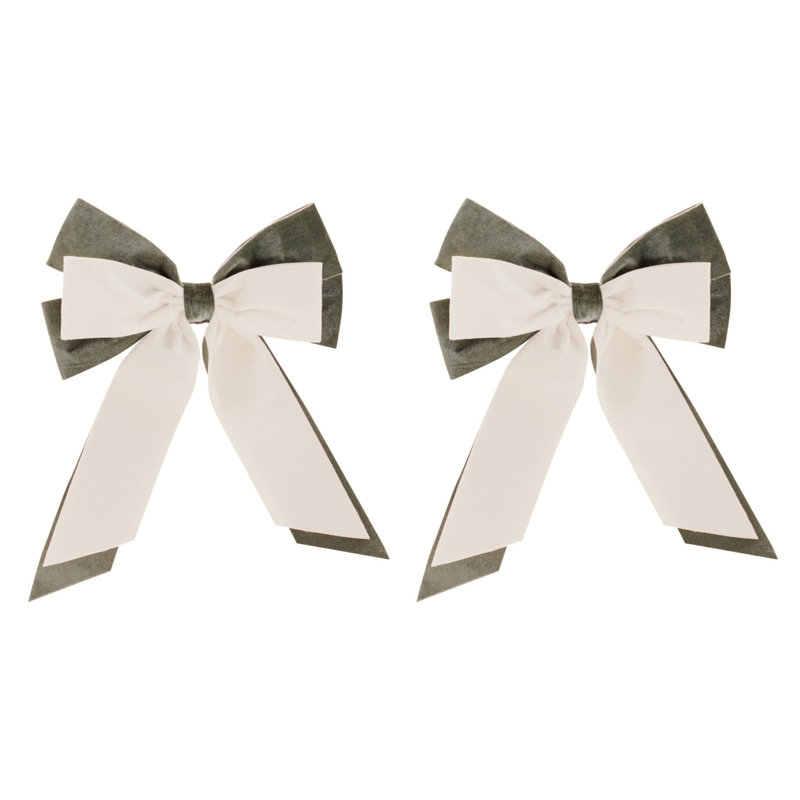 Double Bow Ornament (Set of 2), 12"H, Green, Cream
