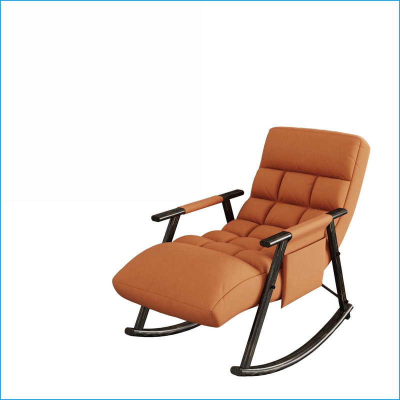 Chaise berçante, dossier pliable réglable à haut dossier et amp; Repose-pieds avec structure en fer massif | Orange | Velours