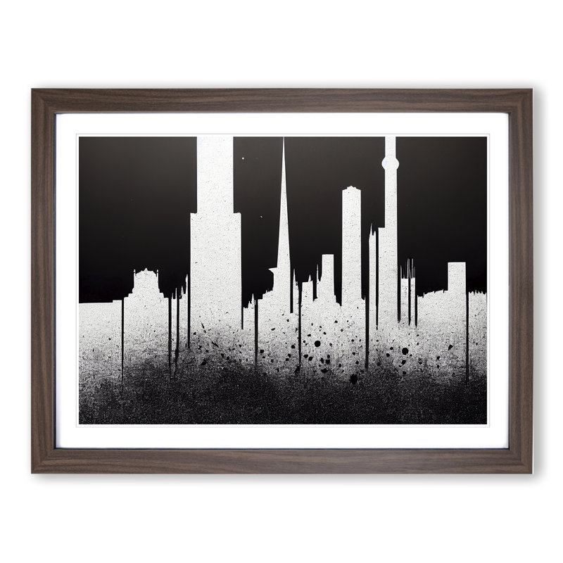 Bedazzled Skyscraper Skyline Abstract 1 Piece Single Picture Frame Wall Art, 46cm H x 64cm W x 2cm D, Walnut Frame