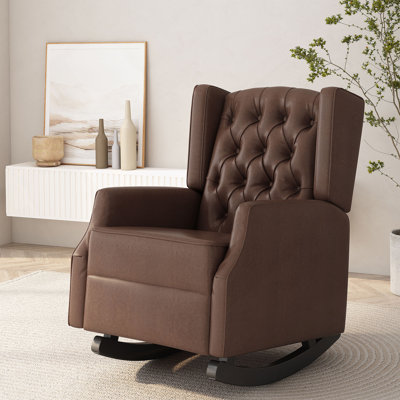 Chaise berçante contemporaine à oreilles avec capitonnage à boutons et chaises berçantes en bois de bouleau, parfaite pour la détente et le style
