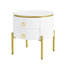 Elegant Round Side Table with Fluted Drawers & Gold Legs