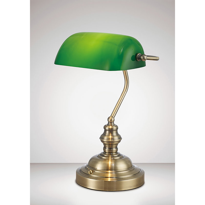 Krantz Metal Bankers Lamp, Antique Brass/Green