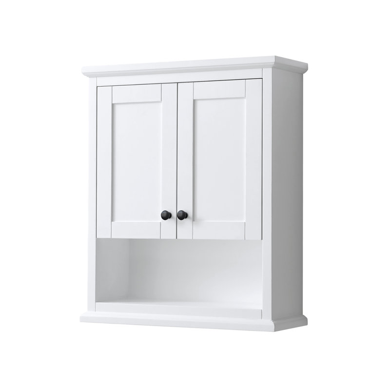 Avery 30" White Wood Wall-Mounted Bathroom Cabinet with Matte Black Hardware