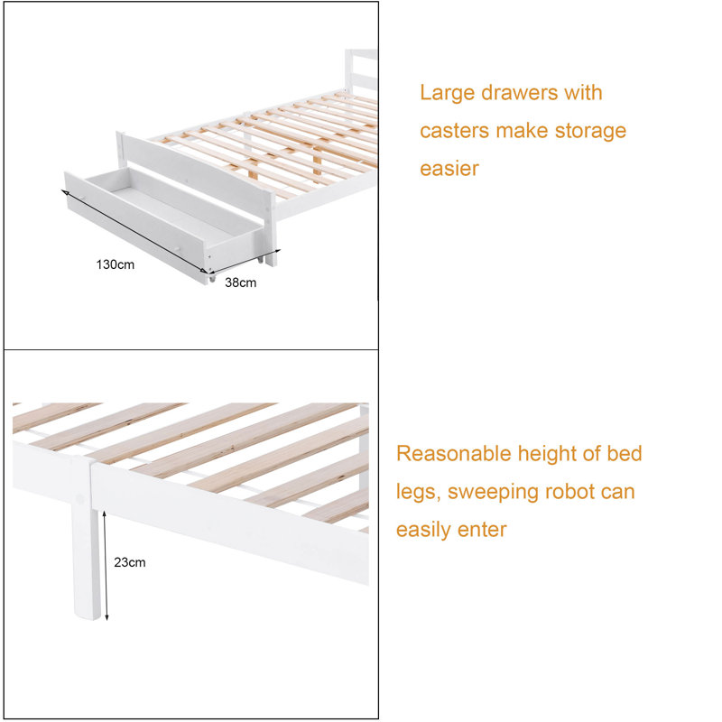 Mclawhorn Solid Wood Storage Bed, White, Double (4'6)