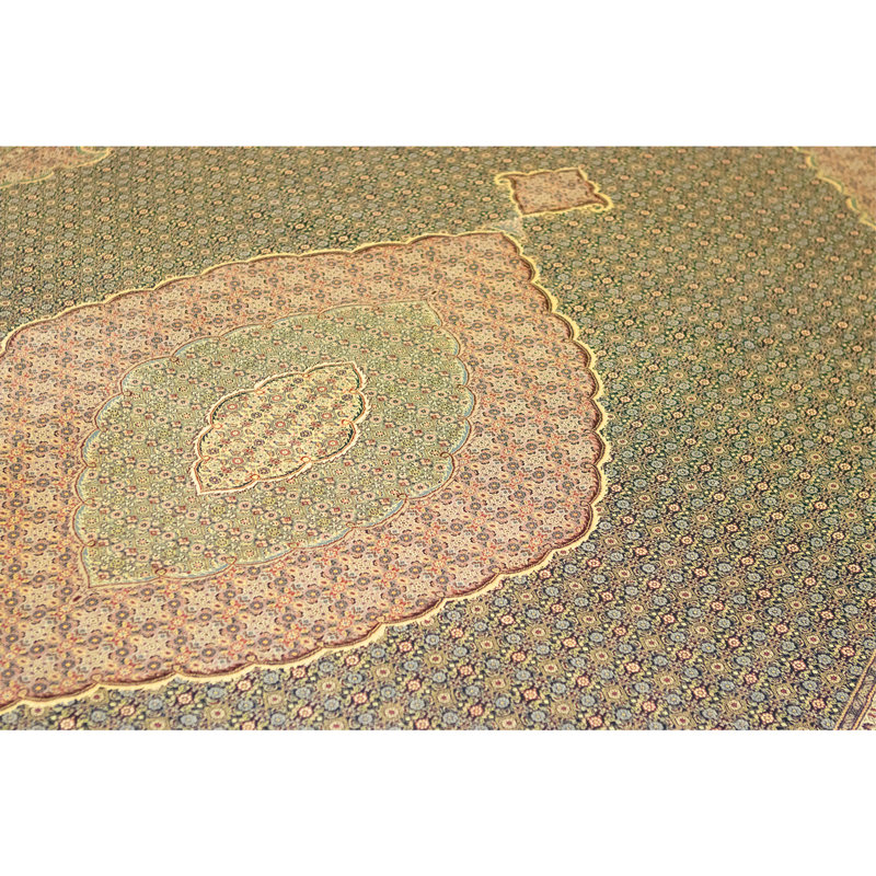 Tapis vert et beige noué à la main de haute qualité