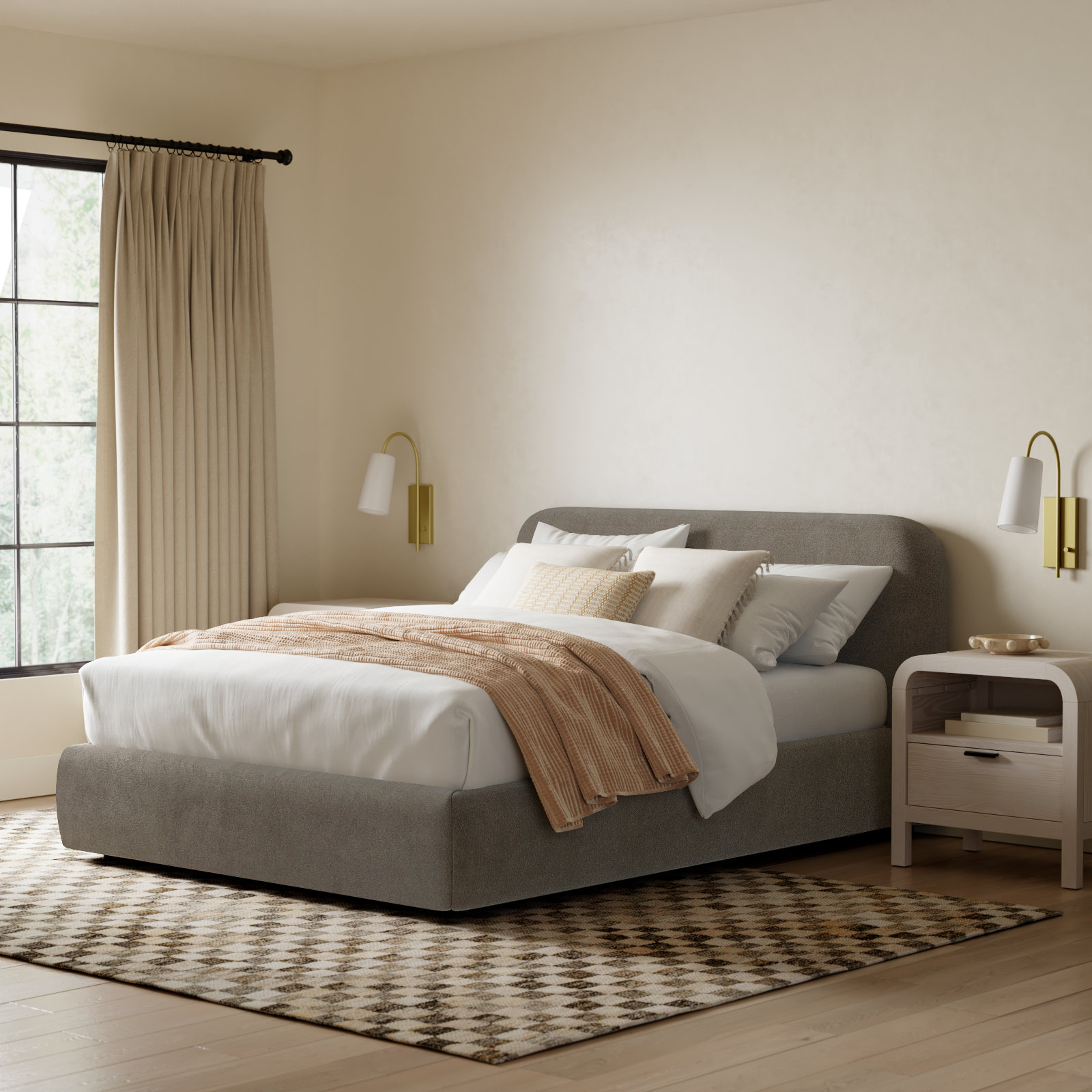 Bella Linen Upholstered Bed, Queen, Elite Ash Performance Chenille