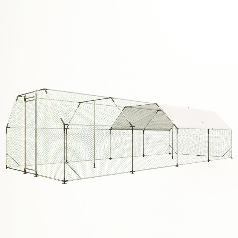 Grand poulailler en métal galvanisé avec protection et structure résistante à la rouille, 76.95" H x 310.43" W x 118.48" D