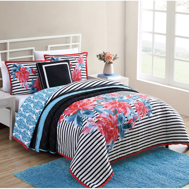 Nikki Reversible Floral Comforter Set, Twin/Twin XL Comforter + 3 Additional Pieces
