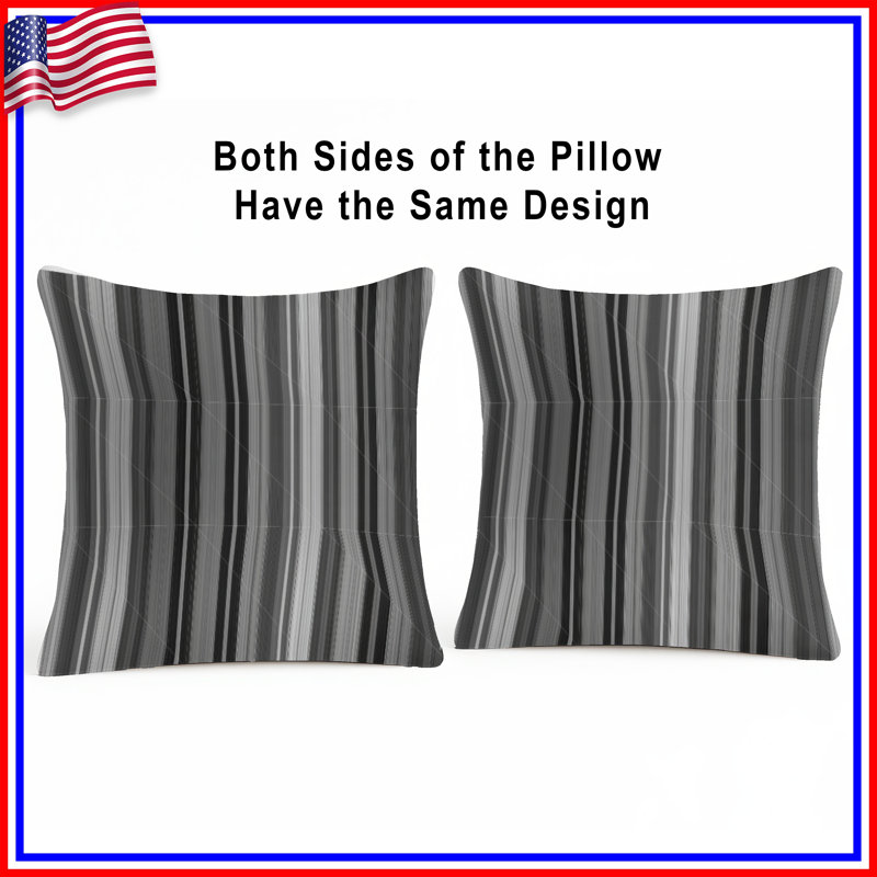 Coussin Stripes, Noir / rayures grises, Carré 14 po
