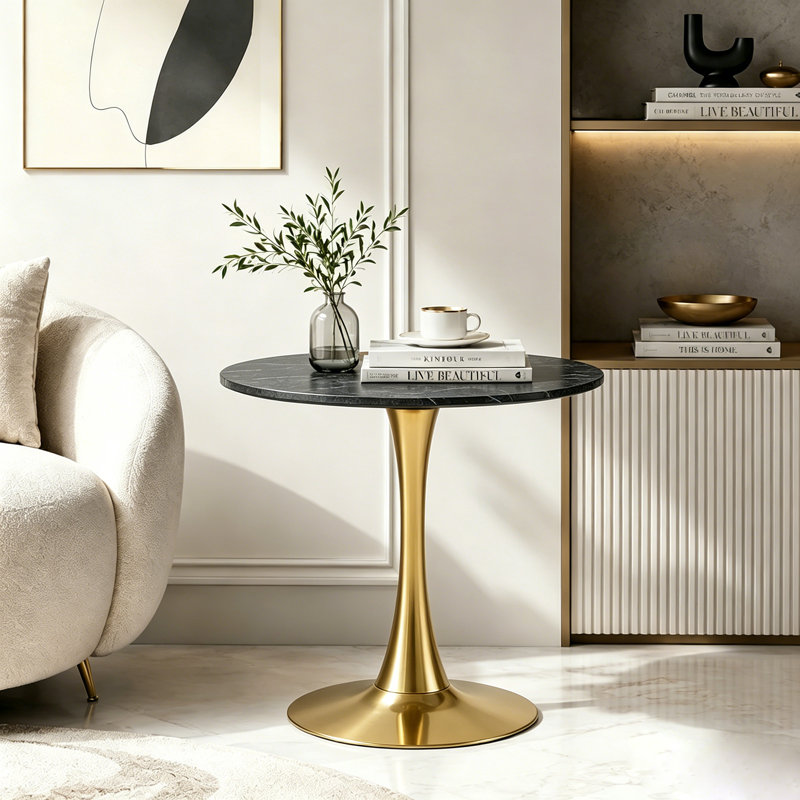 Small Round Dining Table kitchen Table Bistro Table Cocktail Table Tulip Table Pub Table Pedestal Table, Black/Gold