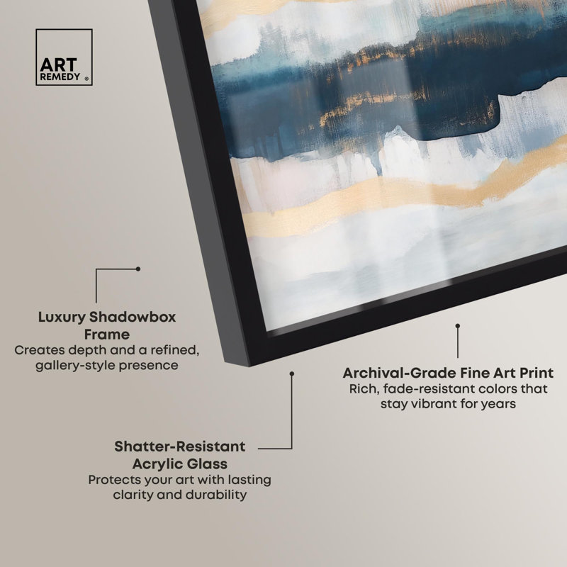 «Indigo Tides Shadowbox Print» par Art Remedy, Noir, H 17 po x l 21 po