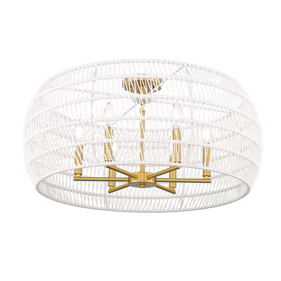 Babie 4-Light Semi-Flush In Modern Brushed Gold With Bleached White Raphia Rope