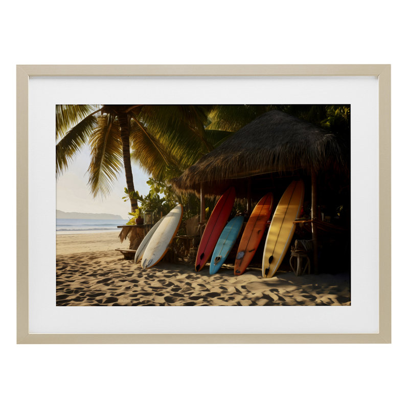 Planches de surf à la plage, reproduction encadrée sous verre, design par LSR Design Studio, Brun, H 14 po x l 20 po