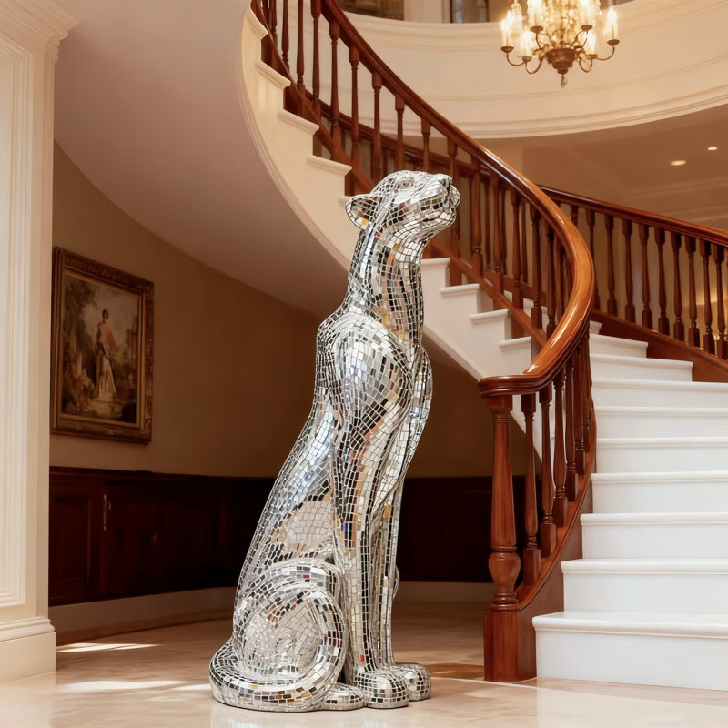 Statue de cristal Jaguar finition miroir argent - gauche, Argent