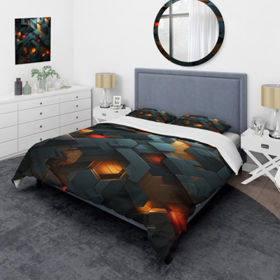 Ensemble de housse de couette à motif géométrique foncé vert et doré