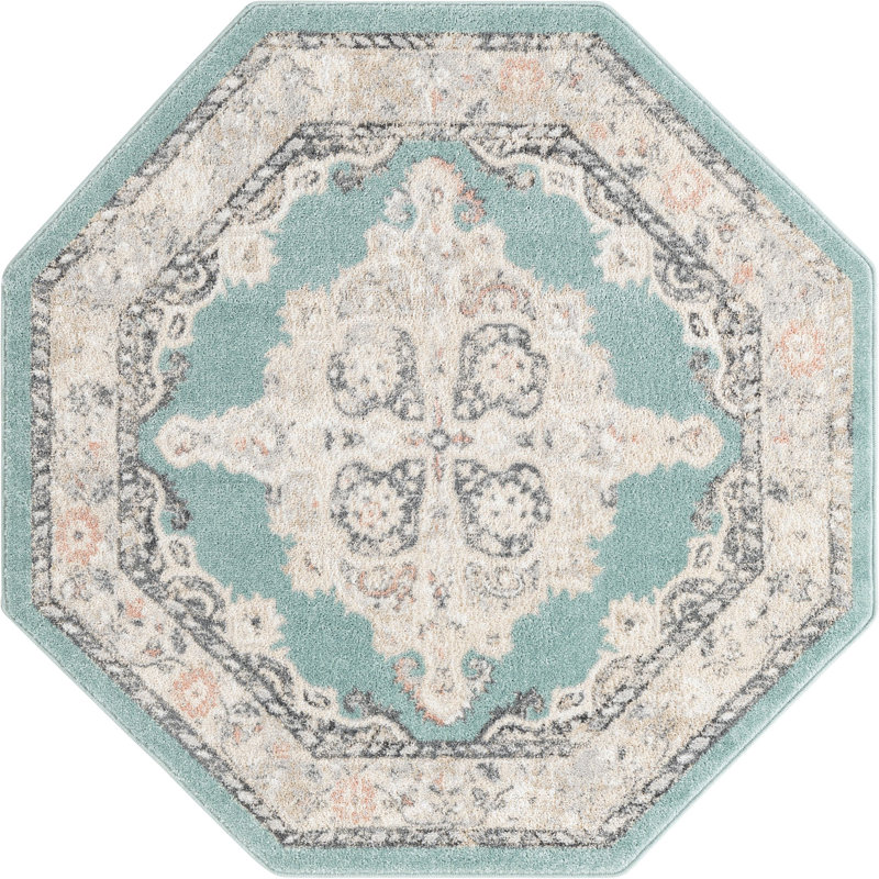 Tapis traditionnel bleu clair, Octogone 5 pi