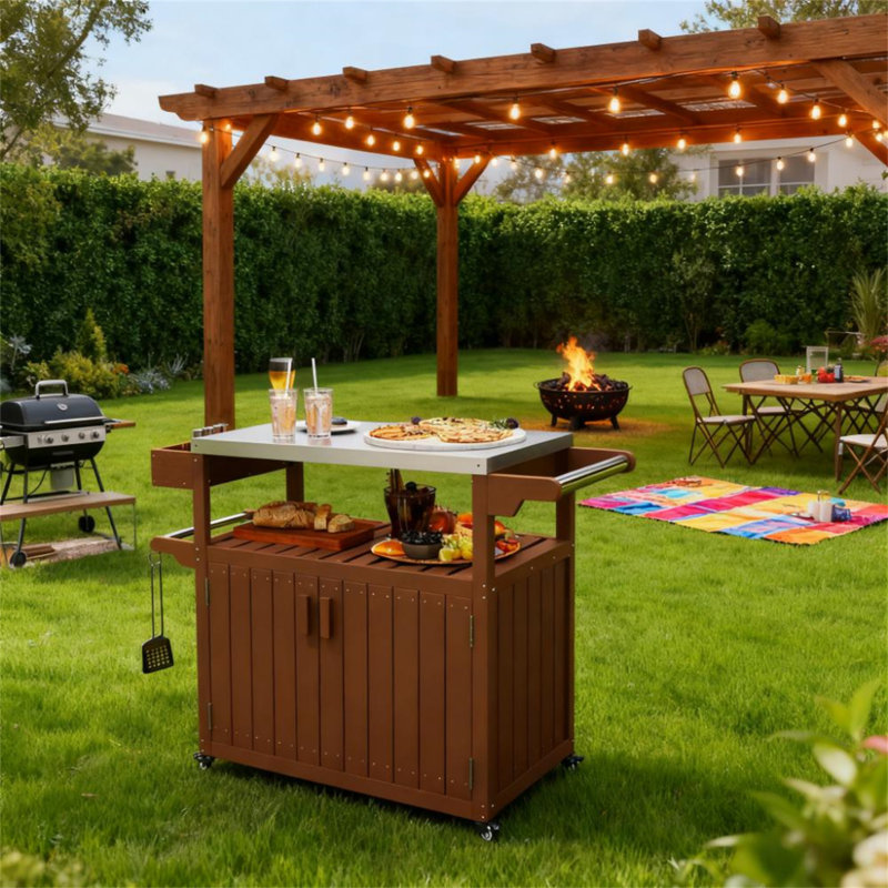 Easy to Move Outdoor Table Top, Brown,Silver