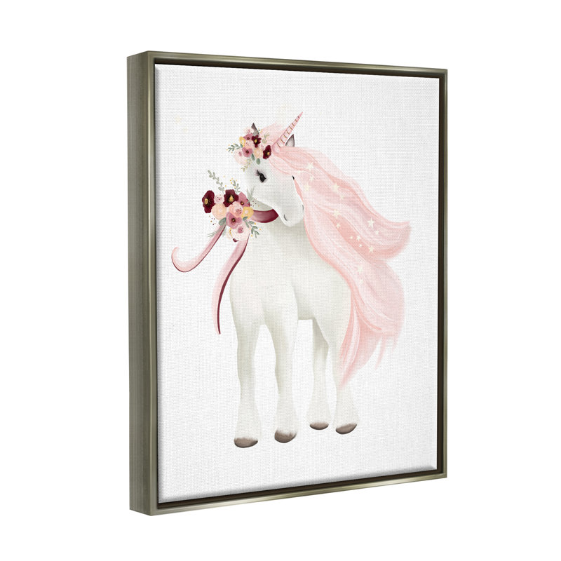 Licorne rose glamour par Studio Q, H 21 po x l 17 po x P 1,7 po, Cadre flottant gris lustré