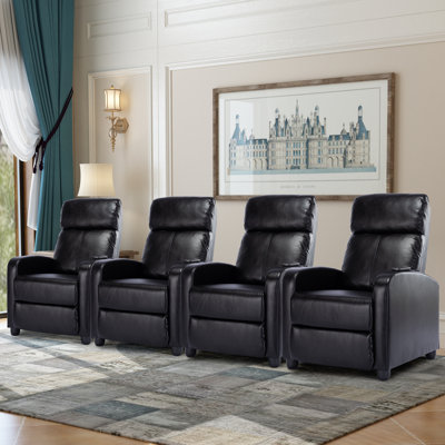 25.6" Wide Modern Soft Breathable Faux Leather Massage Home Theater Individual Seat with Remote Control 