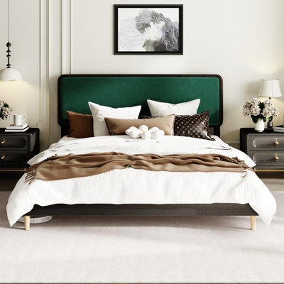 Ines Bed Frame with Velvet Upholstered Headboard