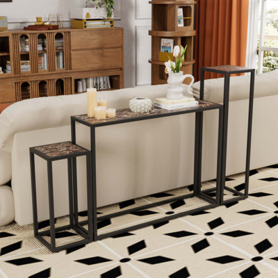 3-Piece Narrow Industrial Console Table Set For Entrance Hall, Living Room, And Corridor, Space-Saving And Multi-Functional Design