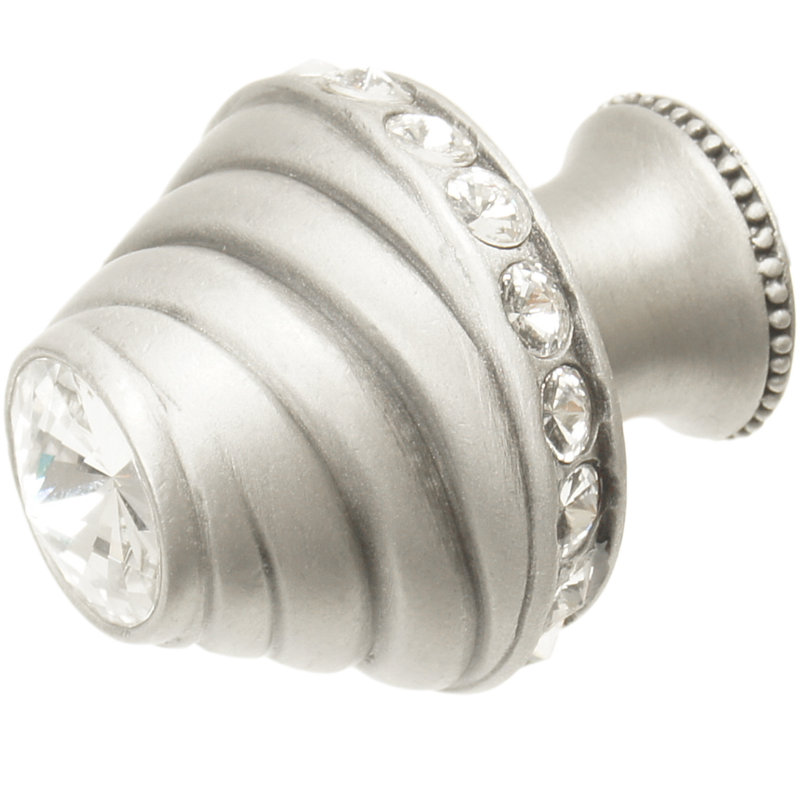 Poignée ronde en forme de Caché avec pied évasé et 19 cristaux transparents Swarovski, Satin
