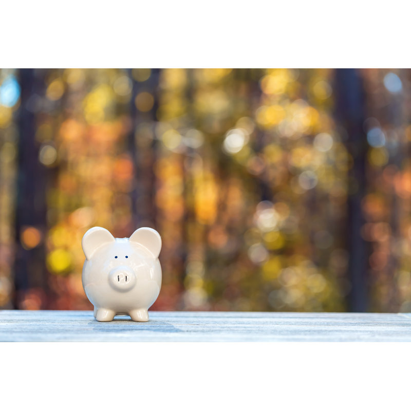 Piggy Bank On A Fall Forest Background by Melpomenem - Wrapped Canvas Print, 30.48cm x 45.72cm
