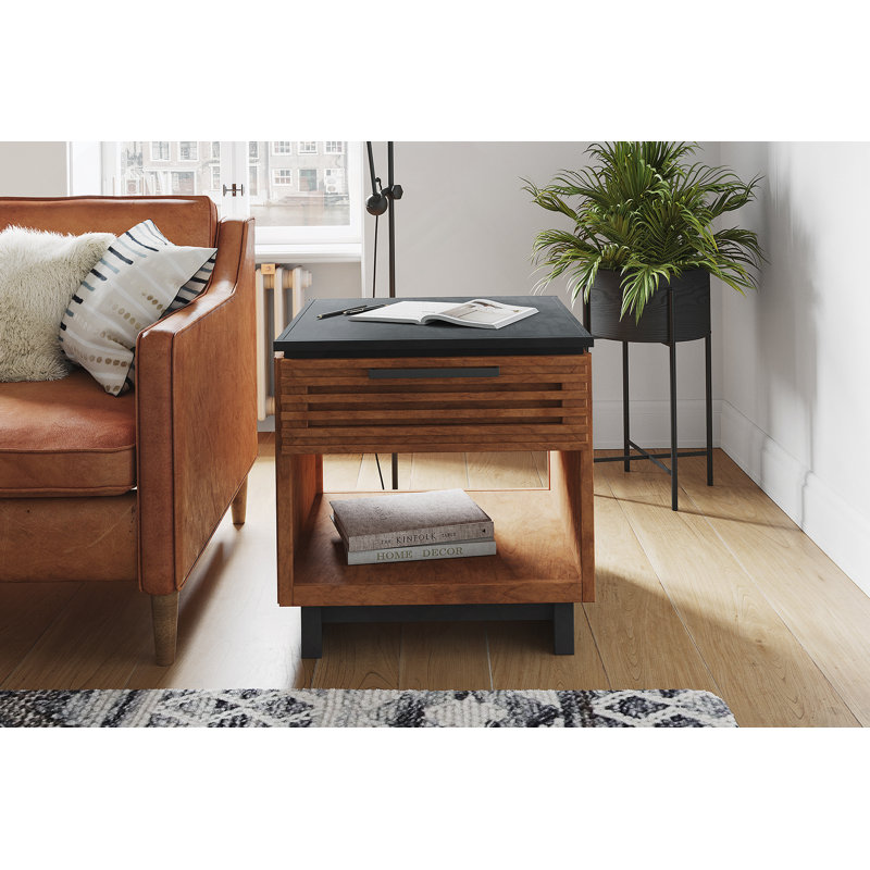 Table d'appoint 24 po, entièrement assemblée, noire avec finition bourbon