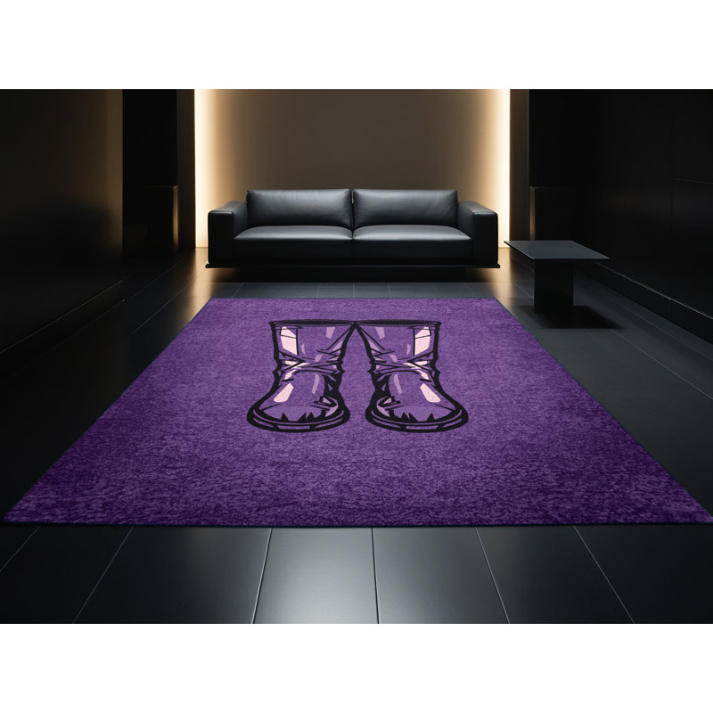 Soft Plush Esquibel Halloween Modern & Contemporary Abstract Area Rug in Purple – Navy Binding, 8x12