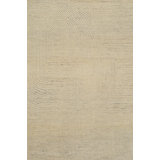 Ivory Hand-Knotted Wool Linear Maze Geometric Modern Contemporary Carpet Rug