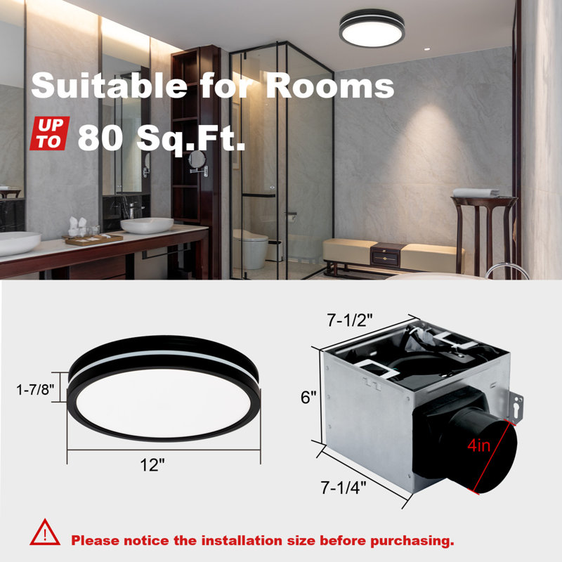 80 CFM Bathroom Exhaust Fan with Light, Matte Black