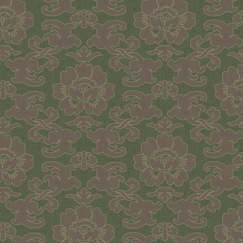 Silken Poppy - Antique Shadow Wallpaper, Brown/Green, Non-pasted