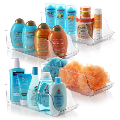Contenant de rangement empilable en plastique avec poignées pour salle de bain