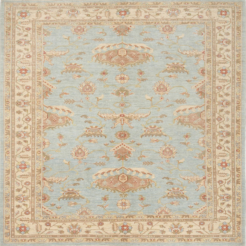 Tapis beige / bleu Demartino, Rond 8 pi