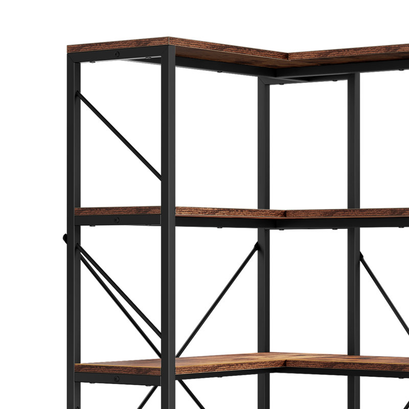 5 Tier Tall Brown Large Display Rack Bookcase Shelf Storage for Corner Bedroom Home Living Office, Brown/Black