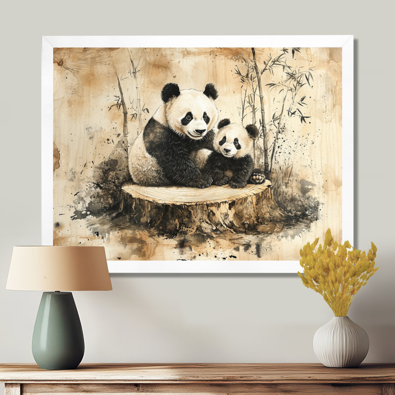 Gerino, famille de panda rétro dans la forêt I - art mural panda, Reproduction encadrée d'une seule photo, H 12 po x l 20 po