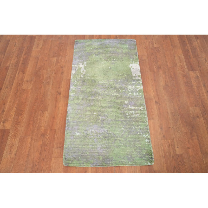 Élégant tapis abstrait texturé vert 2 x 4 pour espaces de vie modernes