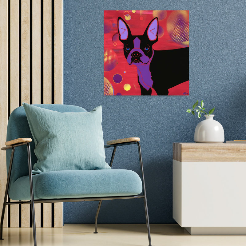 Art contemporain pour chien «Bubbles Boston», H 18 po x l 18 po