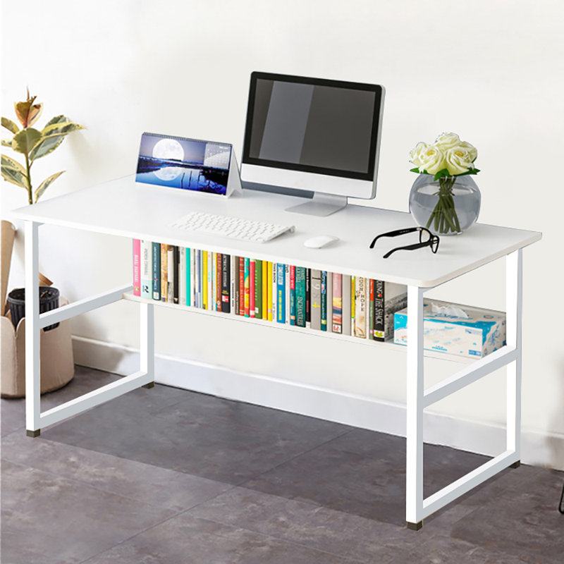 Sandita Computer Desk with Open Shelves, Office/Home Universal Storage Desk, Writing Desk Computer Desk with, White