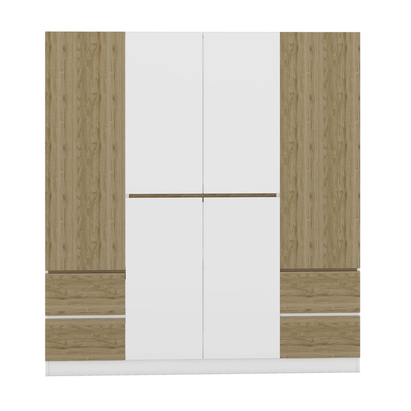 Armoire 6 portes en bois avec 4 tiroirs à l'intérieur, tablettes, rail suspendu