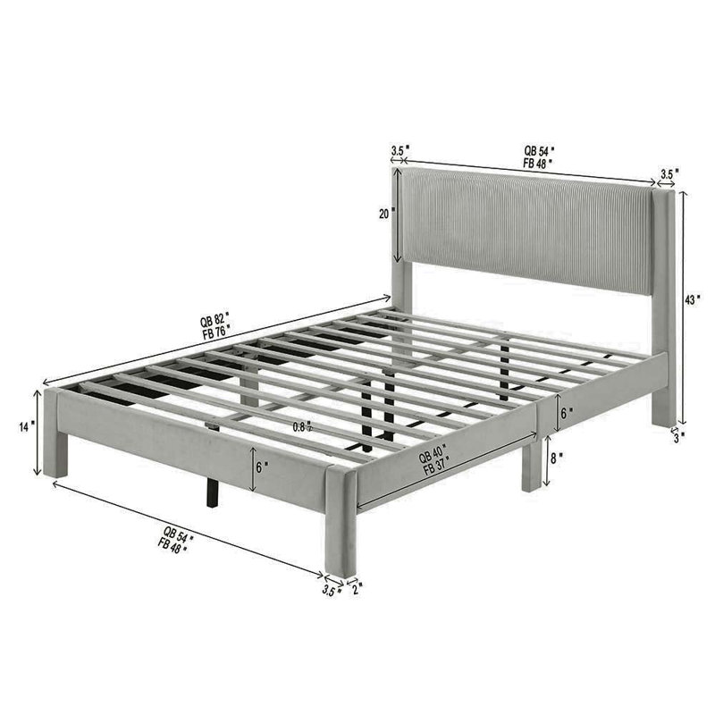Lit plateforme double Lucia, Gris clair