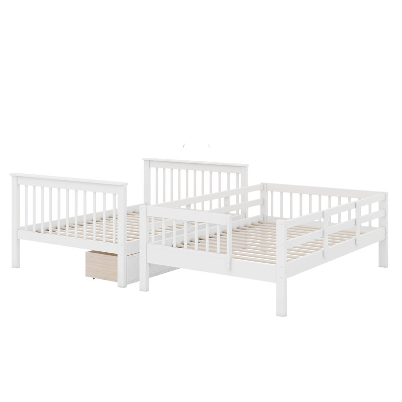 Bunk Bed With Drawers, Storage Stairway And Guard Rail, Convertible To 2 Separated Beds, Blanc