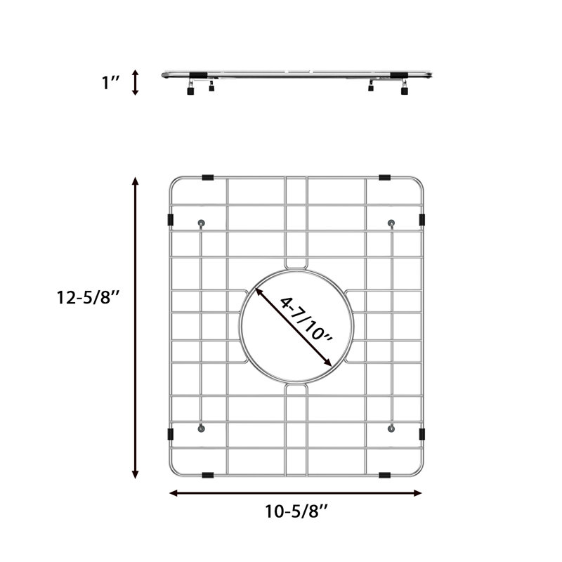 Grille de fond d'évier en acier inoxydable robuste à drain central L 12-5 / 8 "x l 10-5 / 8"