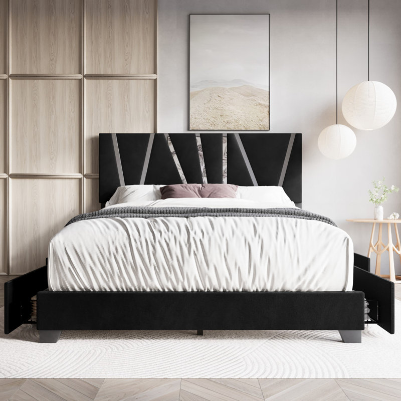 Kelwyn Upholstered Platform Storage Bed, Black, Full