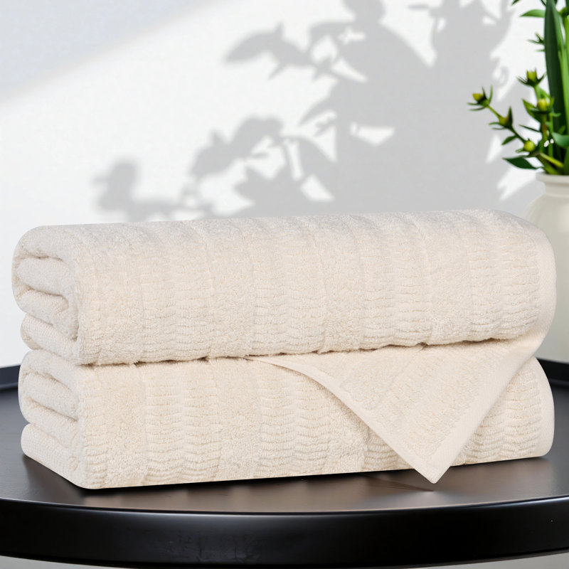Mika Smart Twist Viscose Cotton Blend Medium Weight Solid Textured Ribbed Bath Towels, Ivory