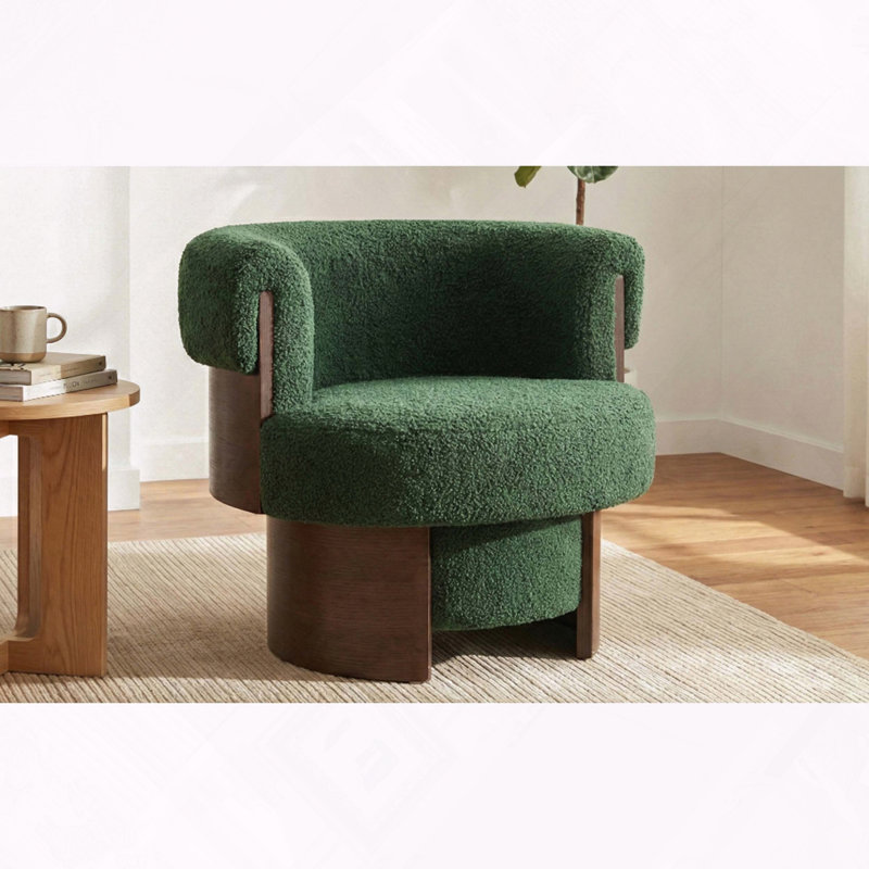 Fauteuil demi-tonneau rotatif sculpté Modern Modern, Vert