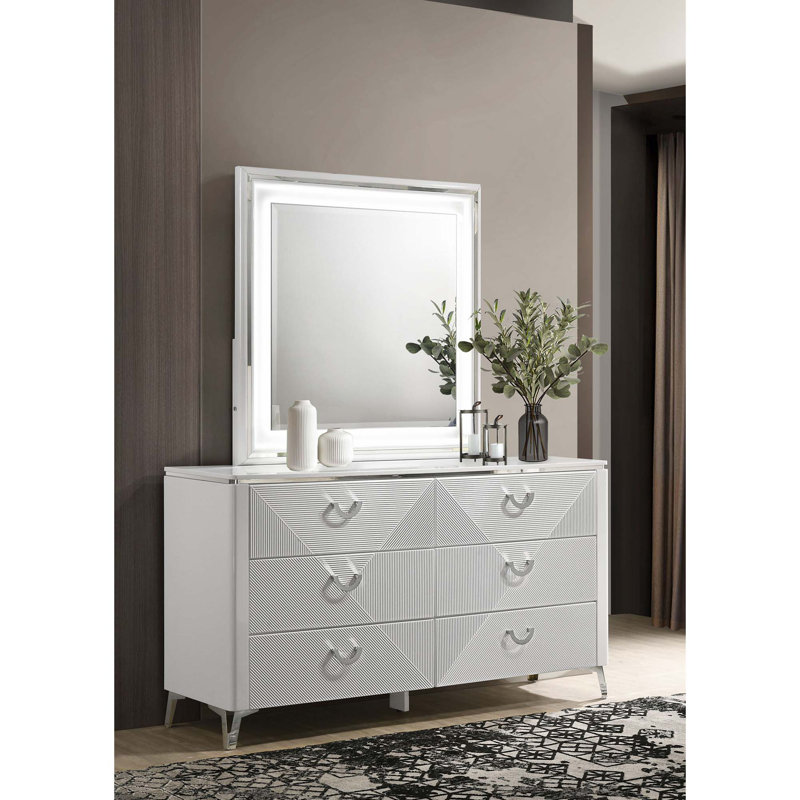 Commode contemporaine à 6 tiroirs avec miroir lumineux