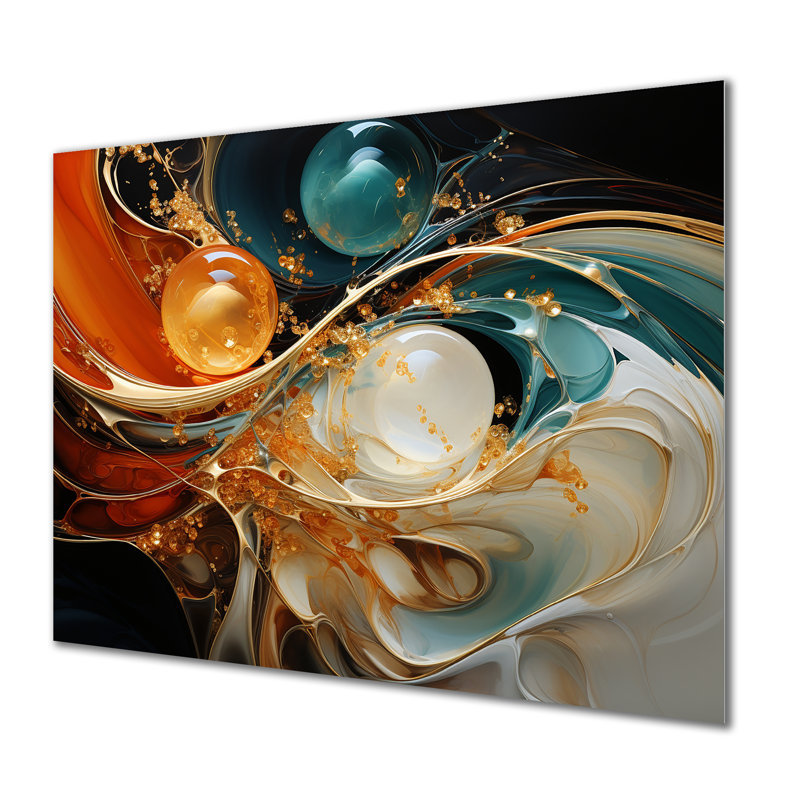 Planète vagues orange et or I - art mural abstrait en métal MT137172, H 16 po x l 32 po x P 1 po