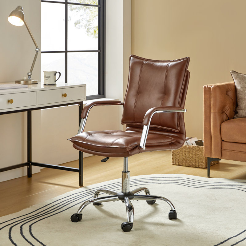  Lundgren Modern 22.2'' W Faux Leather Swivel Task Office Chair with Tufted Back, Brown