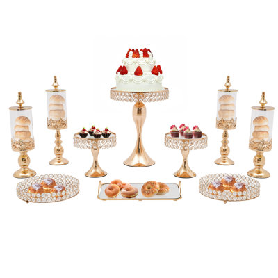 Cortesani 10Pcs Crystal Metal Mirrored Surface Cupcake Stand Set